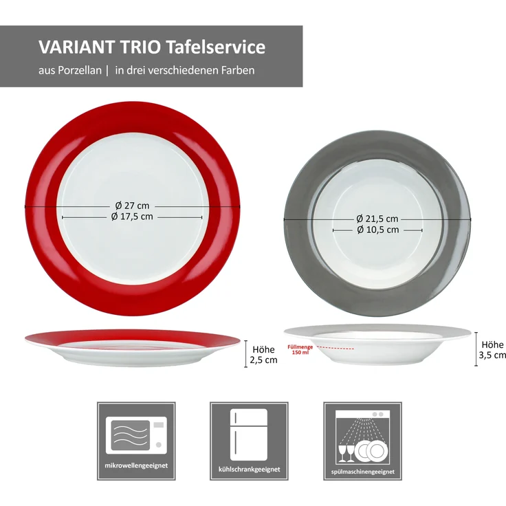 12tlg Tafelservice Variant Trio Porzellan 6 Personen Speiseteller Suppenteller – Bild 8