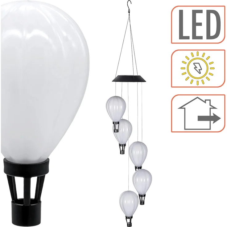 Spetebo LED Dekolicht Solar LED Windspiel mit 5 beleuchteten Heißluftballons - 82 cm, Solar betrieben, LED fest integriert, warm weiß, warm weiß mit Flammeneffekt – Bild 3