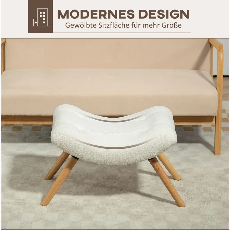 Moderner Fußhocker mit Fleece-Bezug und Holzbeinen, gepolstert, für Wohnzimmer, Schlafzimmer, Flur, Cremeweiß--Cremeweiß--67x45x38cm--YOUDENOVA – Bild 6
