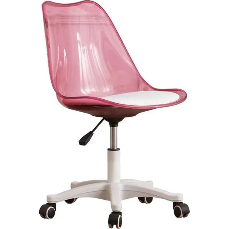 Shally Dogan Schreibtischstuhl mit 5 drehbaren Rollen, transparente Rückenlehne aus Polypropylen, ergonomischer Sessel mit hoher Dichte, ideal für Kinderzimmer, Büro, Zuhause (Rosa)