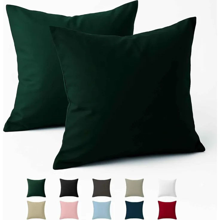 Kissenbezug 60x60 Baumwolle Renforcé (2er-Set) - Grün - Dicht gewebt mit 57 Fäden/cm² - Kissenhülle 60x60 cm - Oeko Tex Zertifiziert - Dreamzie