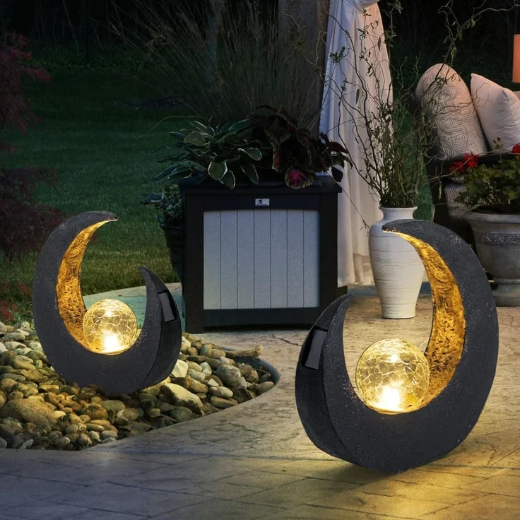 GLOBO LIGHTING Gartenleuchte, LED-Leuchtmittel fest verbaut, LED Mondsichel Solar Lampe Garten Steh Boden Beleuchtung Glas Kugel – Bild 5