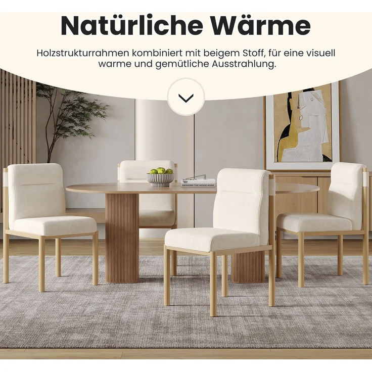 Merax Esszimmerstuhl (Set, 4 St) Eisengestell in Eichenholz-Optik , 4er Set Polsterstühle Wohnzimmerstuhl Sherpa-Stoff Beige – Bild 8