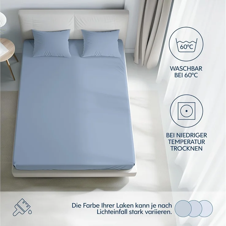 Dreamzie Premium Spannbettlaken 140x200 cm, Bettlaken 100% Jersey Baumwolle, Spannbetttuch für Dicke Matratzen bis zu 22 cm, 150 g/m², Oeko-TEX Zertifiziert - Hellblau – Bild 5
