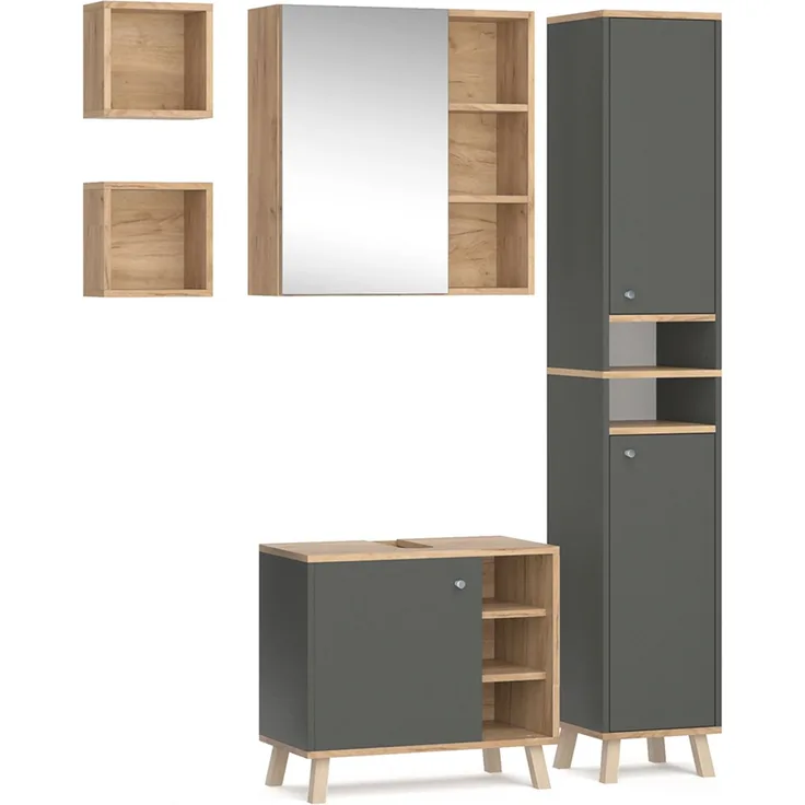 Badmöbel-Set Senyo Anthrazit 4 Teile, mit Hochschrank Vicco