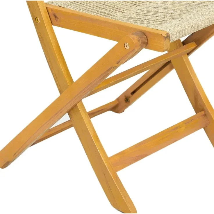 Gartenstühle 2er-Set aus Akazienholz mit PP-Geflecht, klappbar, 48x55,5x88 cm, Natur/Beige – Bild 6