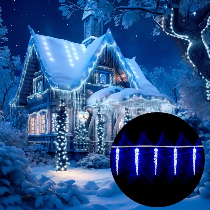 MONZANA® 80 LED Lichterkette mit 80 LED Eiszapfen blau Innen & Außen Weihnachten Eiszapfenlichterkette Weihnachtsdeko
