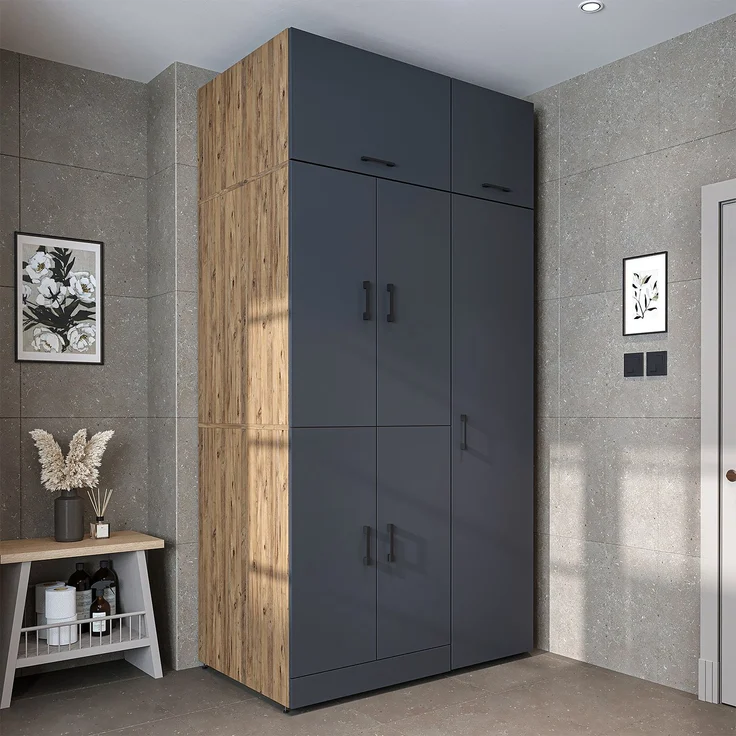 Roomart Waschmaschinenschrank - DORA-I- 115 cm breit - Wasch- & Trocknerschrank mit Türen & Ausziehbrett, Waschmaschinen-Überbau für Waschküche & Hauswirtschaftsraum • Anthrazit-Eiche – Bild 2
