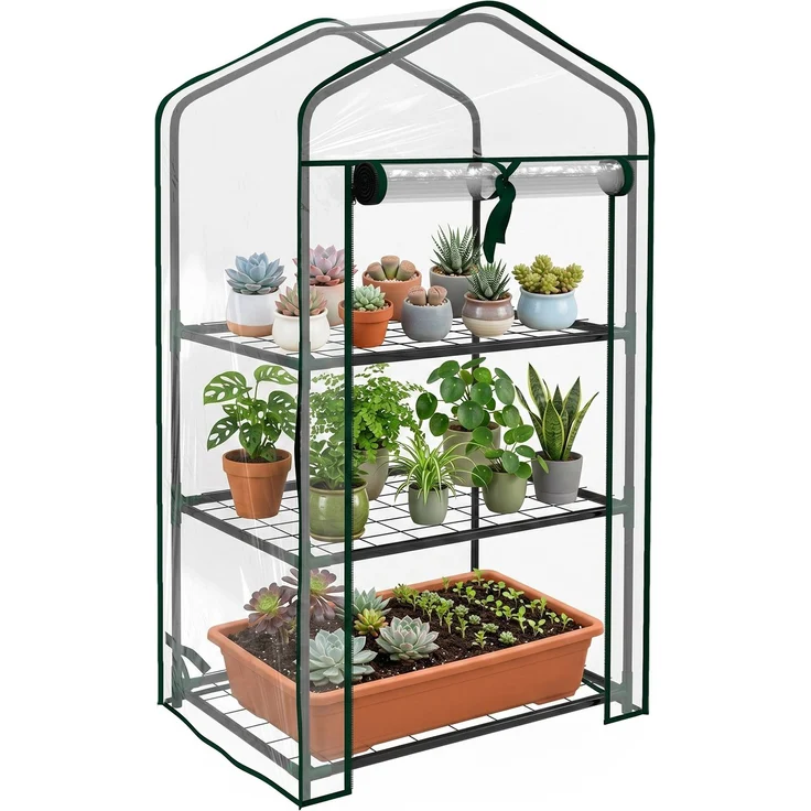 MELAYR, Gartengewächshaus mit 3 Regalen, 1 Tür mit Reißverschluss für den Pflanzenanbau, 59 x 39 x 127 cm, Transparent – Bild 1