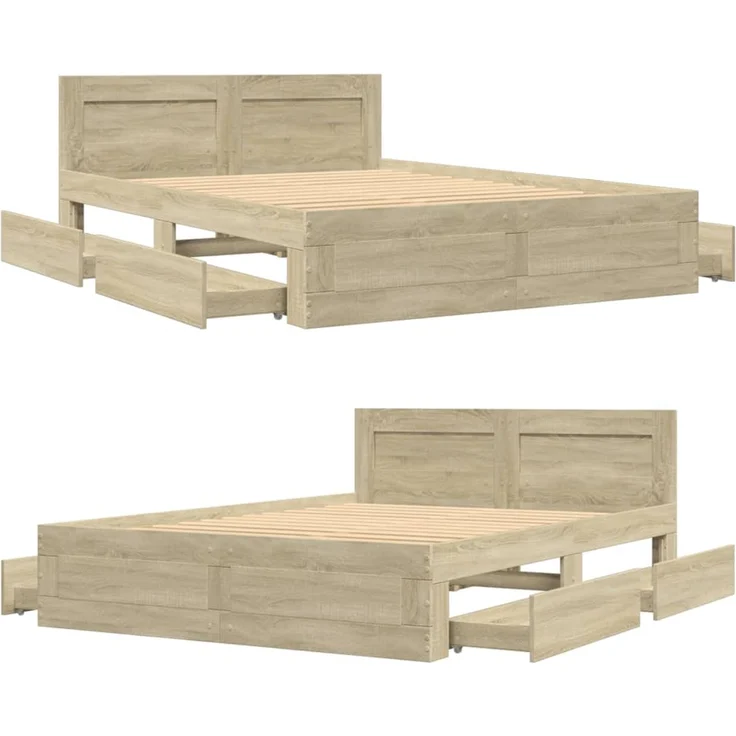 vidaXL Bettgestell mit Kopfteil Sonoma-Eiche 120x200 cm Holzwerkstoff 3295571 – Bild 8