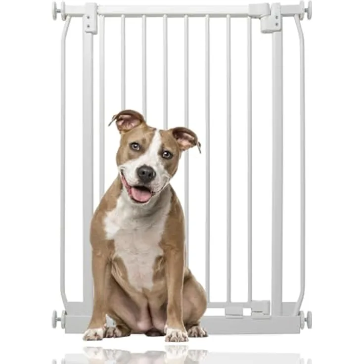 Bettacare Extra Hohes Elite Hundegitter, 65.5cm - 74.5cm, Mattweiß, Extra hohe 96.8cm Höhe, Schmales Druckbefestigtes Haustiergitter für Hunde und Welpen, Haustier- und Hundesperre