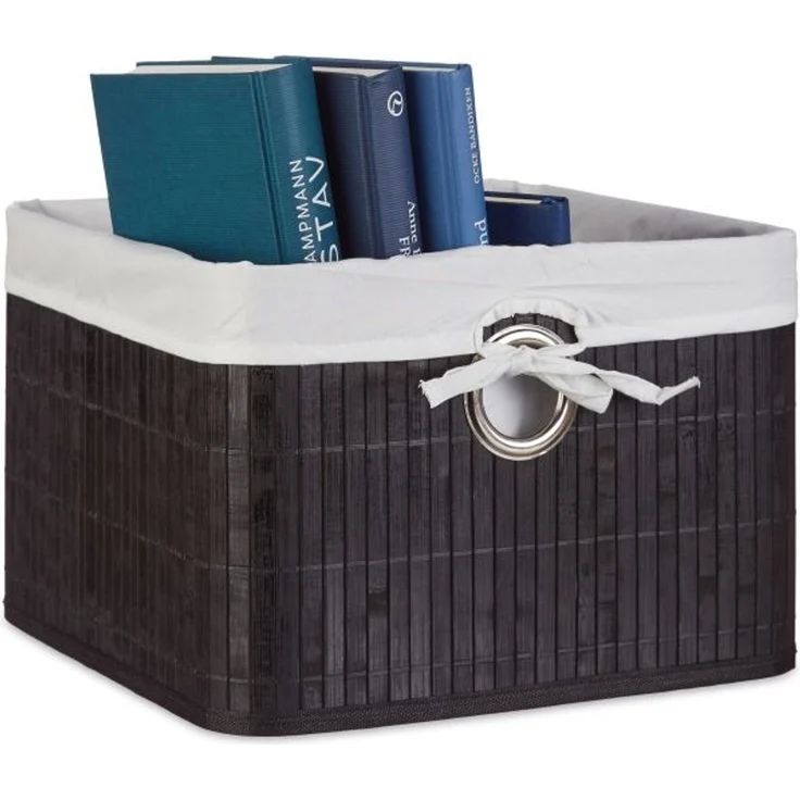 Relaxdays 4x Aufbewahrungskorb Bambus, schwarz – Bild 1