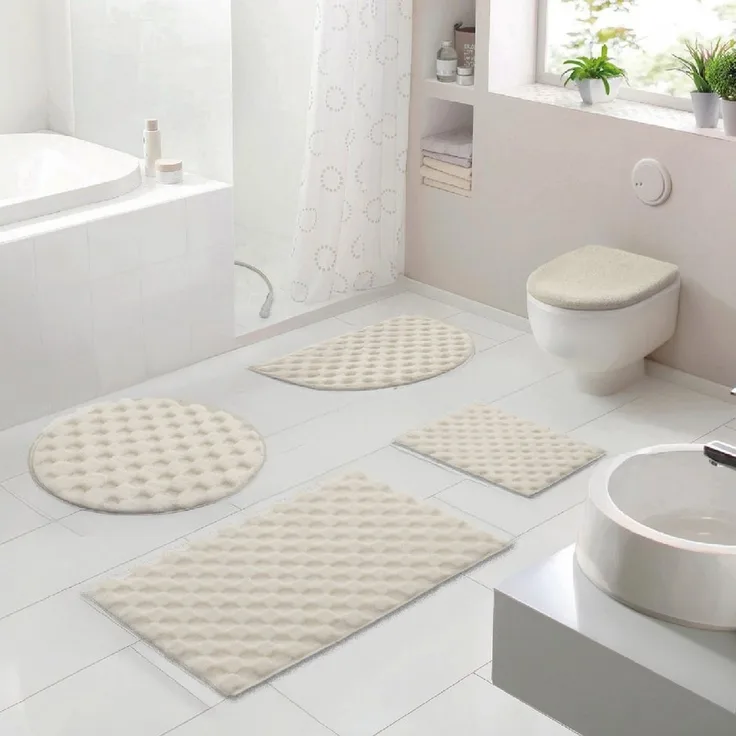 OTTO home Badematte Naala, Badvorleger, Badezimmer Teppich, sehr weich, Höhe 20 mm, rutschhemmend beschichtet, fußbodenheizungsgeeignet, schnell trocknend, Polyester, rechteckig, Karo-Muster, auch als 2-teiliges Set erhältlich, Made in Europe