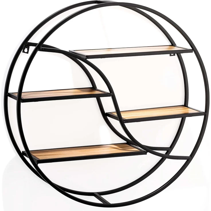 Coradoma Wandregal Schwarz Metall - Hängeregal für Deko Wohnzimmer Modern 56x14cm | Schweberegal Rund zur Dekoration Badezimmer Deko Schlafzimmer | Küchenregal Zimmer Deko Aesthetic Wanddeko – Bild 4