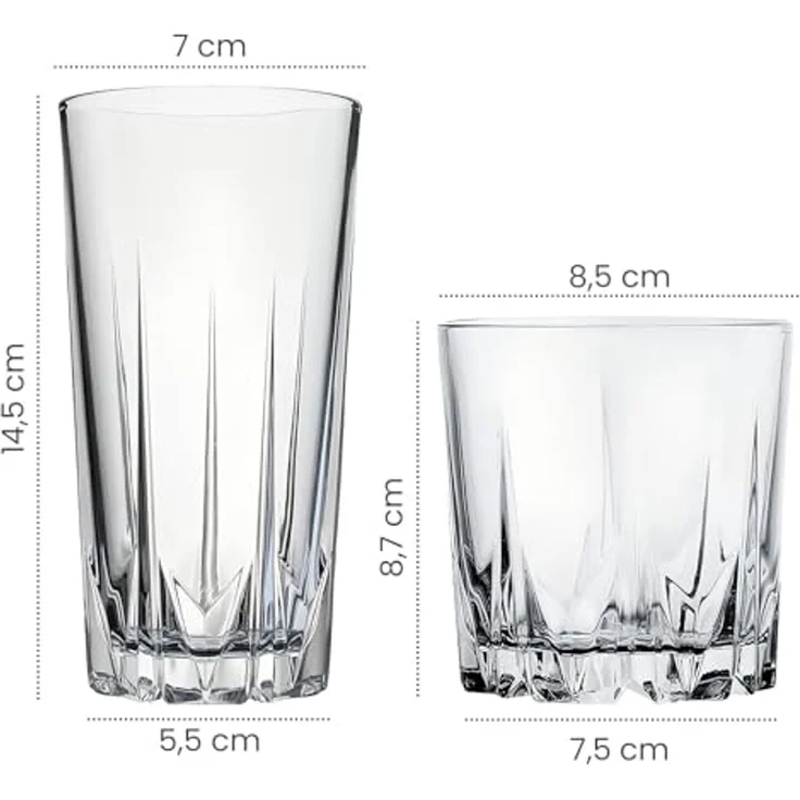 KONZEPT Gläser-Set 12 teilig, Trinkgläser, 6 Longdrinkgläser mit 6 kleine Wassergläser, 12-tlg, ideal als Saftgläser, Cocktailgläser und Kistallgläser für Whisky, Gin – Bild 4