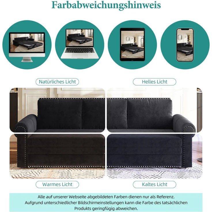 Schlafsofa 238x90x98 cm, 3-in-1 ausziehbar mit Samtbezug und verstellbaren Rückenkissen – Bild 9