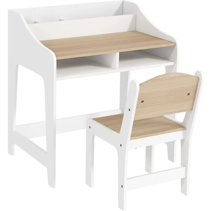 Kinder-Schreibtisch-Set mit Stauraum, offene Fächer, Stuhl, 3-8 Jahre, Holz--Naturholz--60x48x68cm--YOUDENOVA – Bild 1