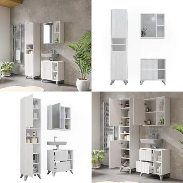 Vichy Badmöbel-Set Leano, Weiss, 3-teilig mit Waschbeckenunterschrank und Spiegelschrank, hochwertige Verarbeitung – Bild 8