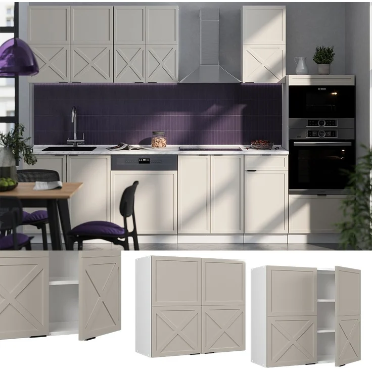 Küchenglasschrank Fame-Line GrauBeige 80 cm Vicco – Bild 2