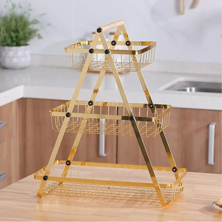 Obstkorb Obst-Etagere Brotkorb Obstschale 3 Etagen Metall Cheffinger CF-DR07 – Bild 2