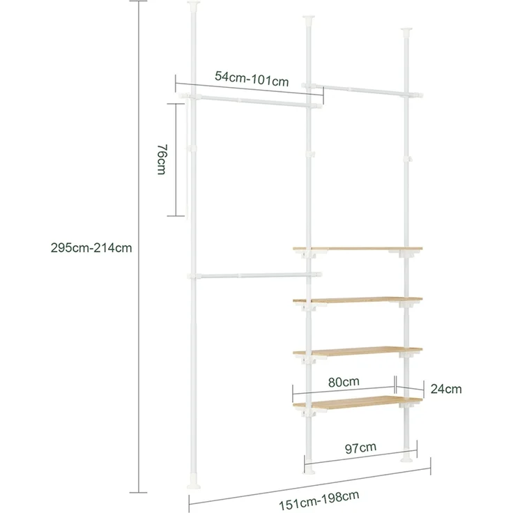 SoBuy KLS17-WN Garderobenständer, Metall, Pulverbeschichtung, Weiß, 151 x 214 x 54 cm – Bild 3
