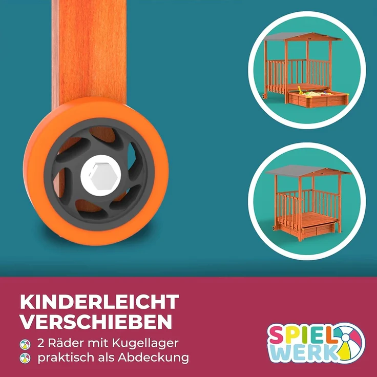 Spielwerk Sandkasten 'Merle' mit Dach und Veranda, Fichtenholz braun, 130 x 225 x 143 cm – Bild 4