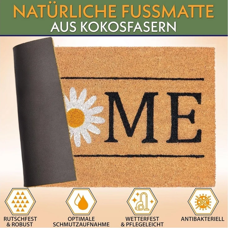 BRUBAKER Fußmatte 45 x 75 cm – Home mit Gänseblümchen - Schmutzfangmatte, Rechteckig, Höhe: 15 mm, Türmatte für Außen und Innen - Wetterfest und Rutschfest – Bild 2