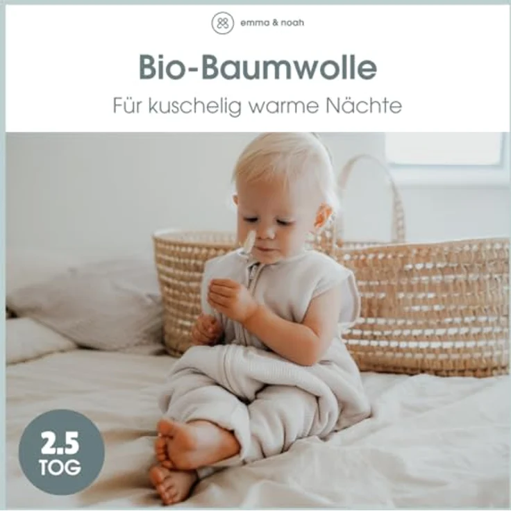 emma & noah Baby Schlafsack mit Füßen 2.5 TOG, Strampelsack für den Herbst und Winter, Bio-Baumwolle, Oeko-TEX Zertifiziert, Kuscheliger Schlafsack für Neugeborere (Punkte Mint, 80 cm) – Bild 4
