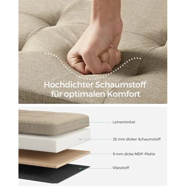 Songmics Sitzhocker mit Stauraum, klappbare Sitzbank, 38 x 76 x 38 cm Fußbank, Aufbewahrungsbox, bis 300 kg belastbar, für Wohnzimmer Schlafzimmer Flur, Kamelbraun LSF047R01 – Bild 5