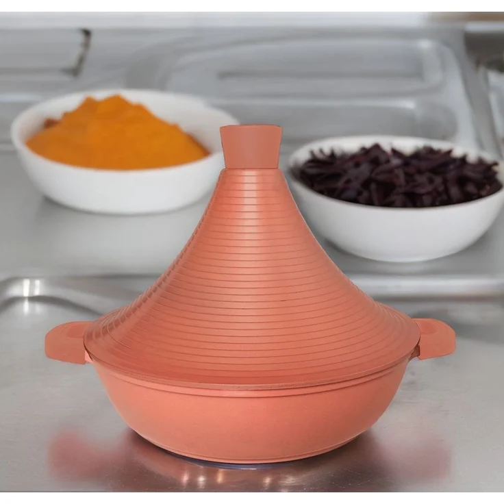 Aluguss Tajine Tagine Ø32cm Induktion Silikongriffe Gartopf Dampfgarer Bräter Hellbraun – Bild 4