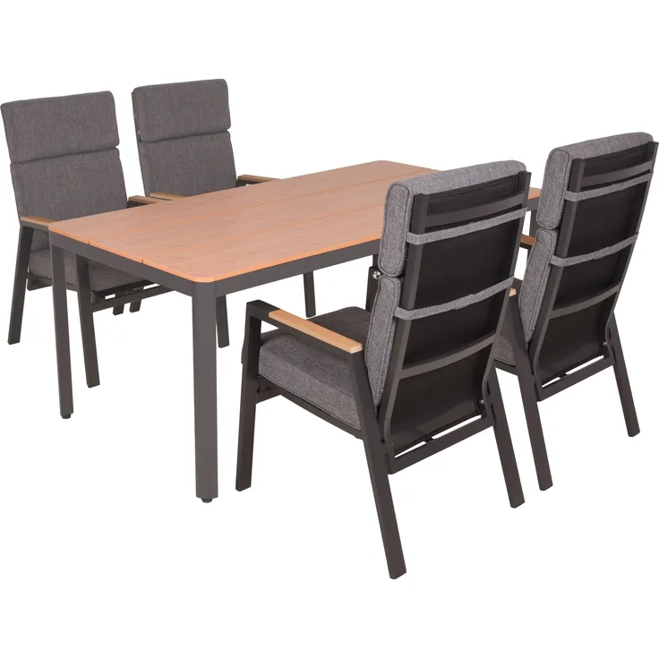 Garten-Sitzgruppe LEA 5-tlg. - Kunststoff, Braun | Gartenmöbel-Set Gartengarnitur Garten-Essgruppe mit Stühlen und Esstisch