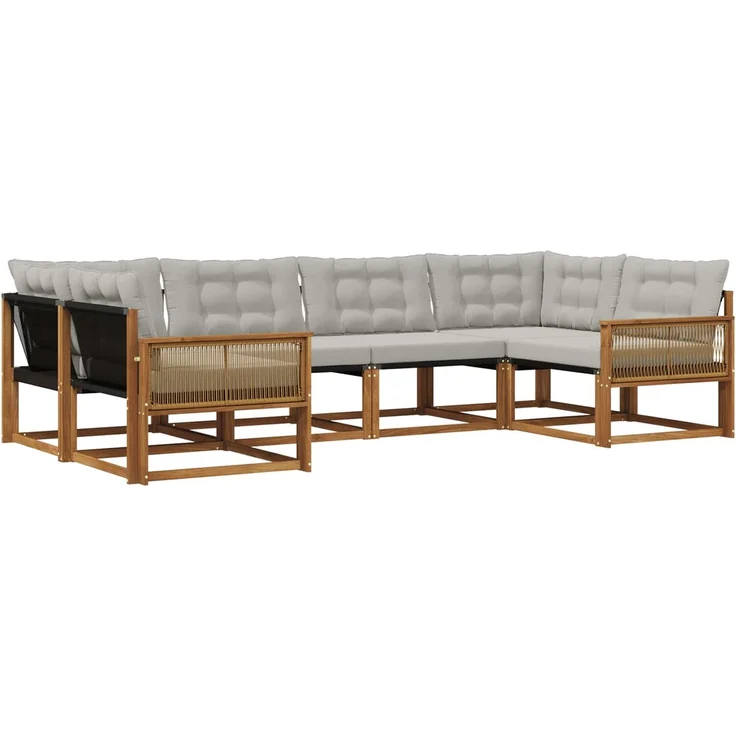 vidaXL Outdoor-Sofagarnitur 6 stk. 6-Sitzer Natur und Hellgrau 3381651 – Bild 2