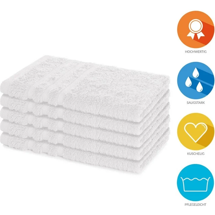 Lavea Gästehandtuch 5er Set Gästehandtücher, Elena Frottee, 30x50 cm Gästetuch, 100% Baumwolle (5er Set), 500 g/m² Frottier, weich & saugstark, pflegeleicht