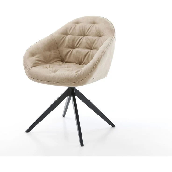 Drehstuhl Gaio-Flex Mikrofaser Beige Vintage Kreuzgestell breit Schwarz 360° drehbar Wippfunktion – Bild 1