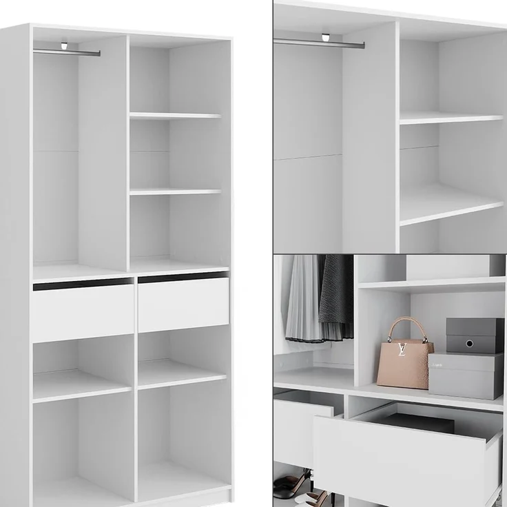 Kleiderschrank Elmo Weiß 100 x 200 cm mit 2 Schubladen Vicco – Bild 6