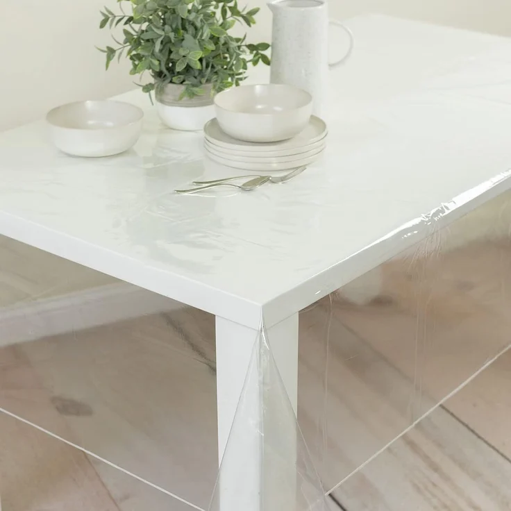Benson Mills Robuste, transparente Kunststoff-Tischdeckenschutz, 100% wasserdichte Tischdecke, ölauslaufsicher, Tischabdeckung für Esstische, extra breit, rechteckig – Bild 5