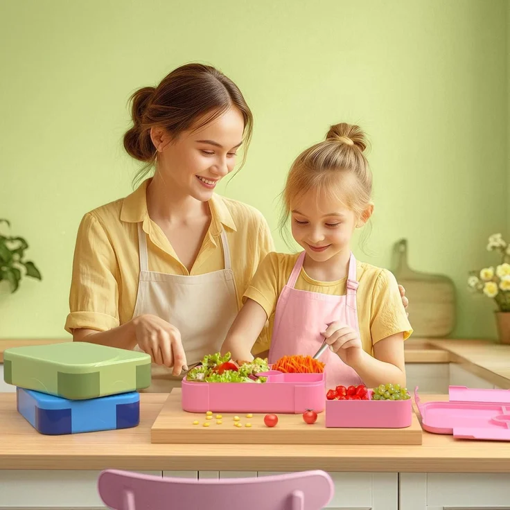 Brotdose Kinder Fächer Auslaufsicher Lunchbox Schule Rosa – Bild 7