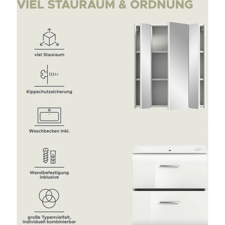Badkombination (B/H/T: 60x185x46 cm) in weiß hochglanz tiefzieh – Bild 10