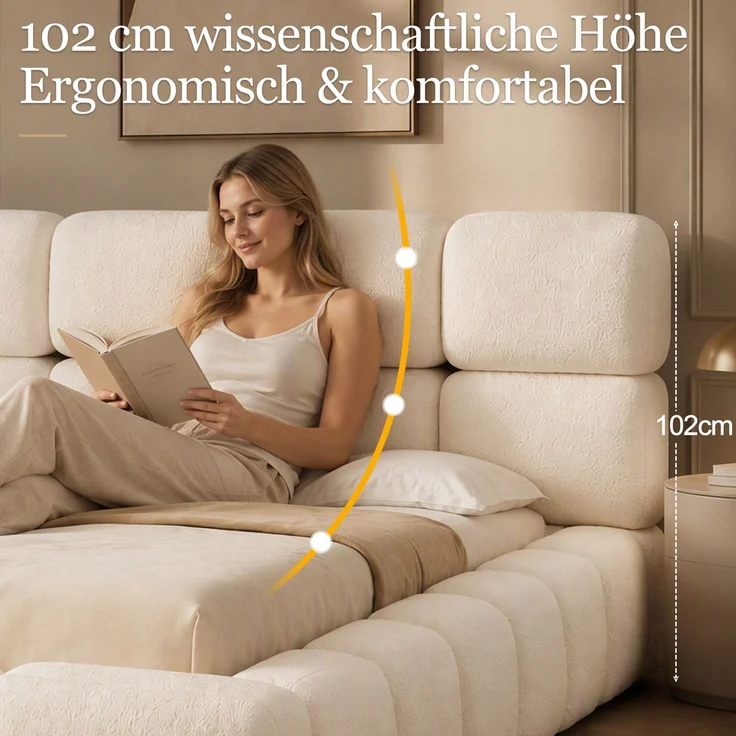 Gepolstertes Doppelbett, 180 x 200 cm, hydraulisch verstellbar, wolkenförmiges Bett, Stauraumbett, Bubble-Design, mit Lattenrost, Kopfteil und großem Stauraum, gepolstertes Kopfteil, weißer Schlingenveloursstoff. – Bild 8