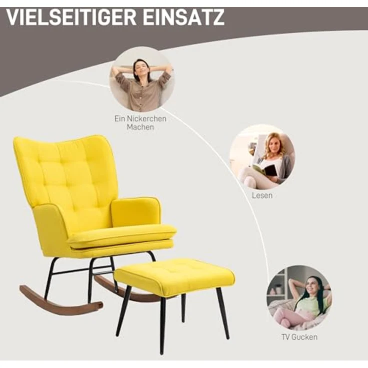 HOMCOM Schaukelsessel Schwingsessel, Wohnzimmerstuhl, mit Hocker – Bild 7