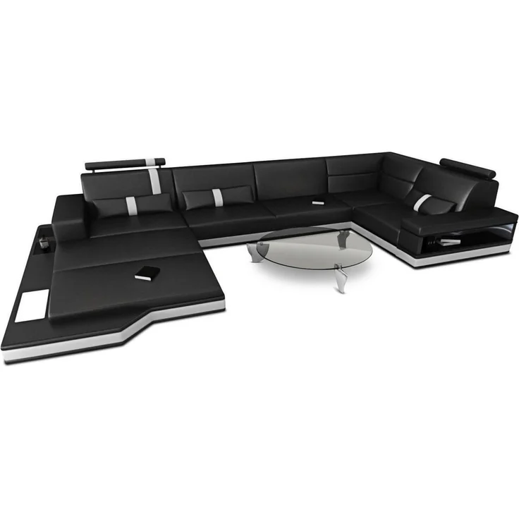 Sofa Dreams - Ledersofa Wohnlandschaft Messana - Ledermix - weiß-schwarz - Rechts – Bild 7