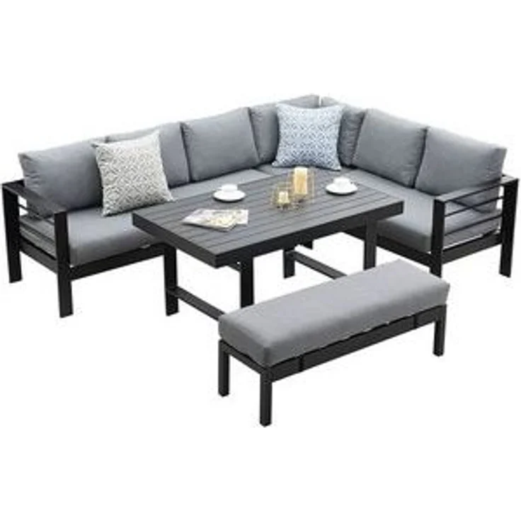 MeXo Gartenlounge-Set Gartenmöbel Set Aluminium, (Gartenlounge Ecklounge, 5-tlg, 3 Ecksofas, 1 Bank, 1 Esstisch, 11 dicke Kissen), Wetterfest Terrassenmöbel Set für 8 Personen – Bild 6