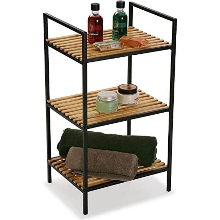 Versa Willow Möbel für das Bad, Organisationsregal mit 3 Fächern, Maßnahmen (H x L x B) 70 x 32,5 x 39 cm, Bambus und Metall, Farbe: Schwarz – Bild 4
