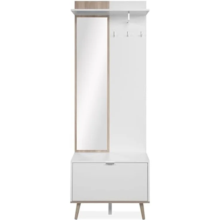 Finori Göteborg 42A Kompaktgarderobe, weiß / Dekor Sonoma Eiche | Maße: B x H x T ca. 68 x 195 x 32 cm – Bild 1