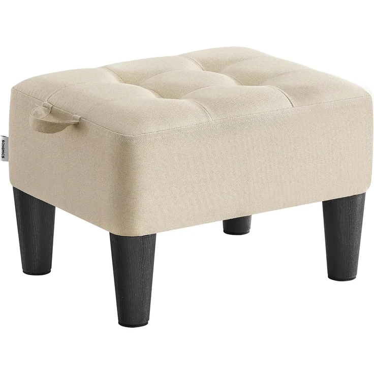 SONGMICS Fußhocker, Leinenimitat, Hocker klein, Dicke Polsterung, bis 150 kg belastbar, für Wohnzimmer Schlafzimmer Eingangsbereich, sandbeige-tintenschwarz LOM502LF01 – Bild 1