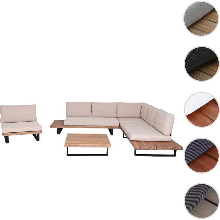 Garten-Garnitur mit Sessel HWC-H54, Lounge-Set Sofa, Spun Poly Akazie Holz FSC® Aluminium ~ hellbraun, Polster beige – Bild 10