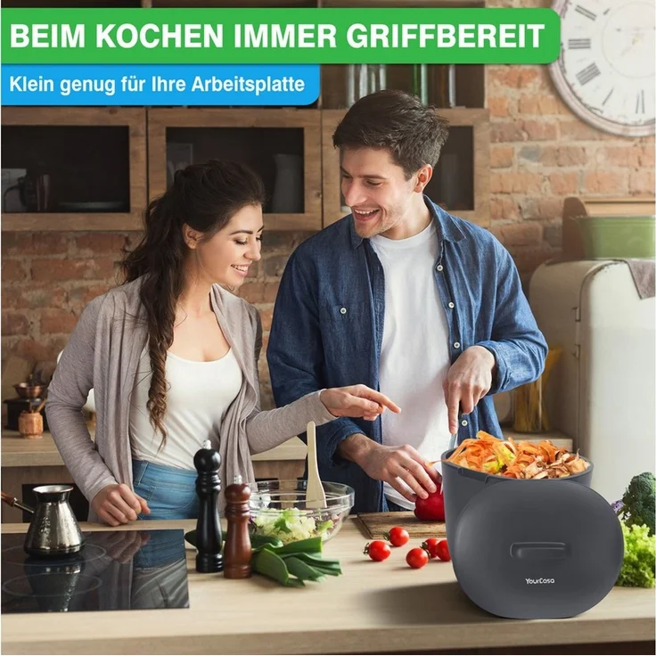 YourCasa Biomülleimer Küche 6L für alltäglichen Biomüll Spülmaschinenfest mit Sieb, Spülmaschinenfest, 6L Fassungsvermögen – Bild 2