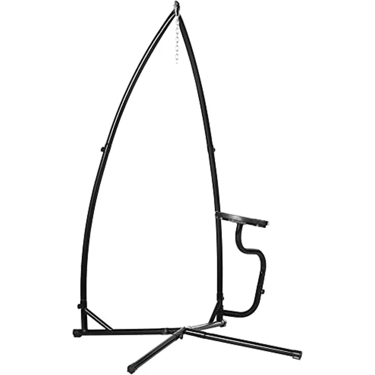 Outsunny Hängemattengestell mit Federhaken, Tablett, (Metall Ständer, 1-St, Gestell für Hängesessel), für Indoor Outdoor Balkon Schwarz – Bild 1