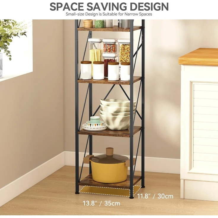 YITAHOME Bücherregal, 5-stöckiges Industrielles Standregal, Holzregale und Metallrahmen, Ausstellungsregal, Lagerregal für Wohnzimmer, Home-Office, Küche, Schlafzimmer, Vintagebraun Regal – Bild 2