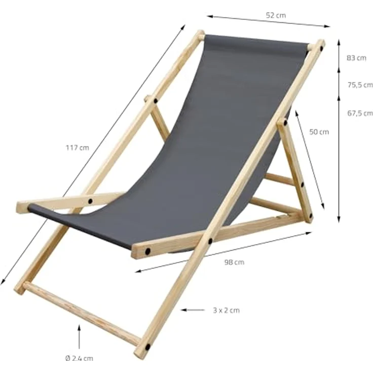 ECD Germany Klappbarer Liegestuhl aus Holz, Anthrazit, bis 120 kg Tragkraft, mit verstellbarer Liegehöhe und wetterfestem Oxford-Gewebe – Bild 3